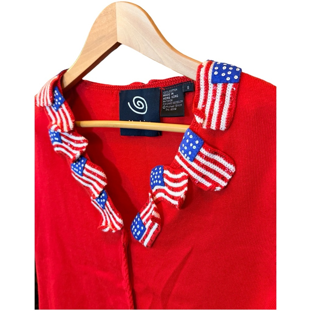 🇺🇸 Vintage Patriotic Flag Cardigan ✨ Sequin Crochet Statement Sweater Size S - Picture 12 of 13
